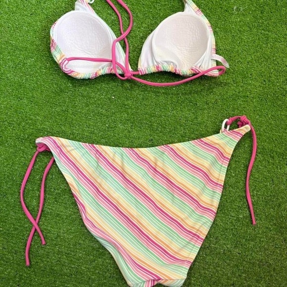 Vintage Y2K Aeropostale Women's XL/L Stripped‎ Pink Summer Bikini Two Piece - Picture 6 of 7